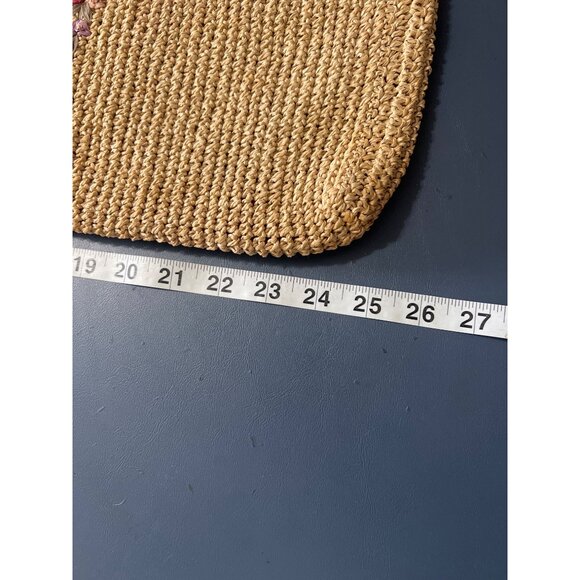 Straw Shoulder Bag Floral Embroidery & Leaf Button Closure Boho Beach Lagenlook - Picture 7 of 9